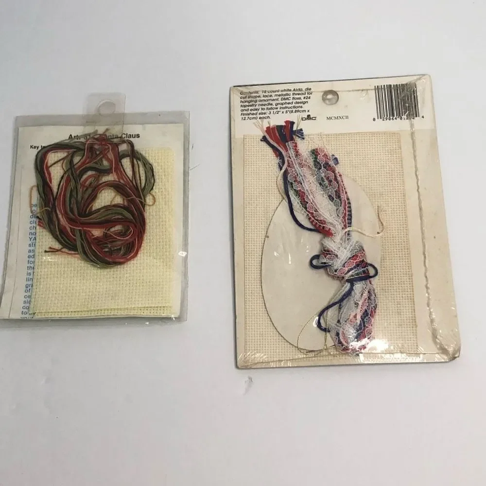 vintage needle art stitch and hang mini santa stocking‎ mini santa lace ornament